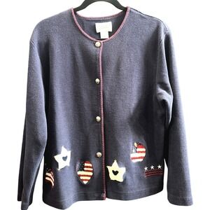90s Christopher & Banks USA Flag Cardigan Sweater Womens L Americana